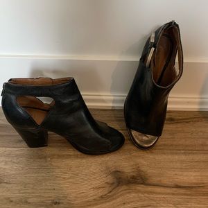 Frye black open toe leather bootie